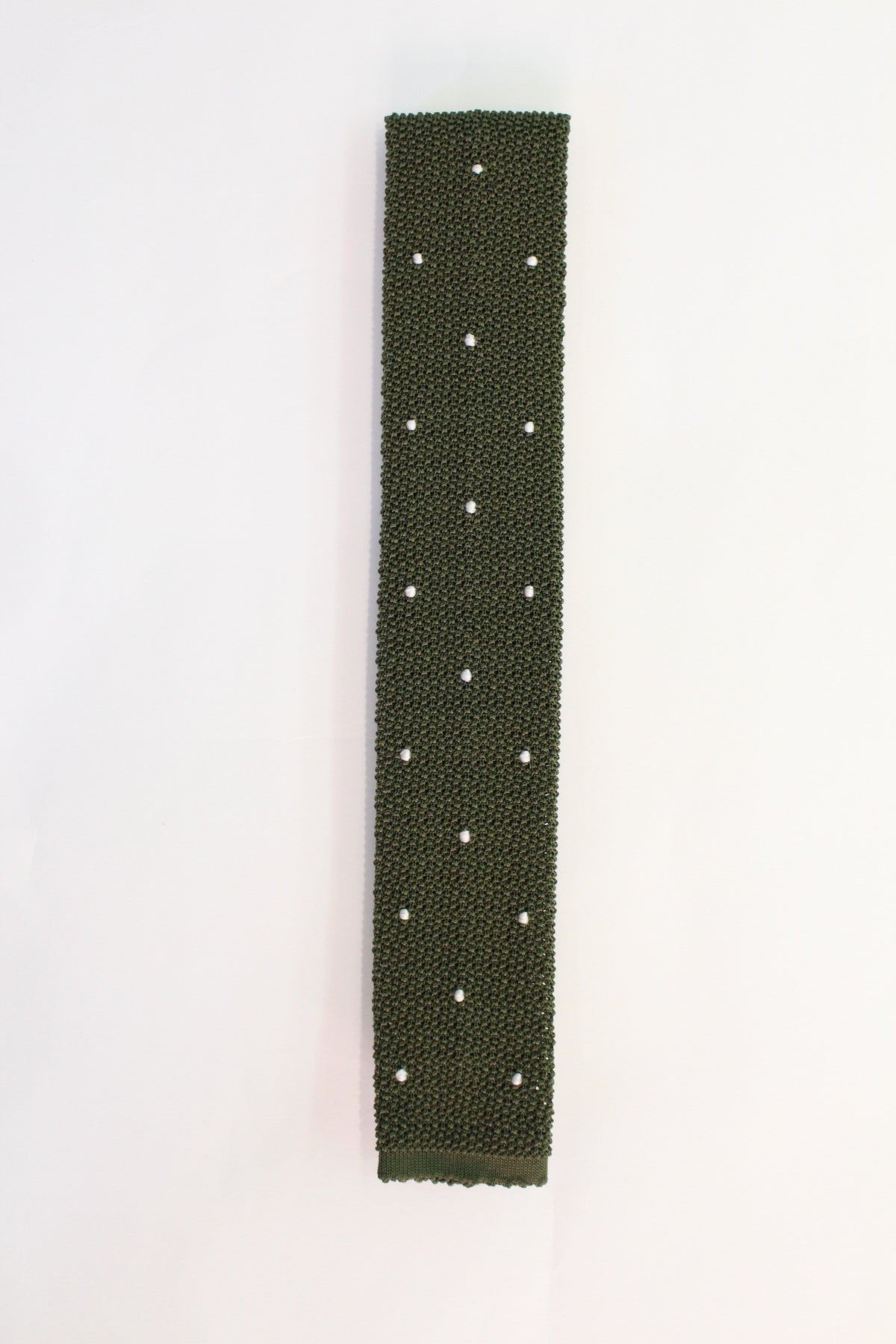 Knitted Silk Tie (Olive/ White Spot)