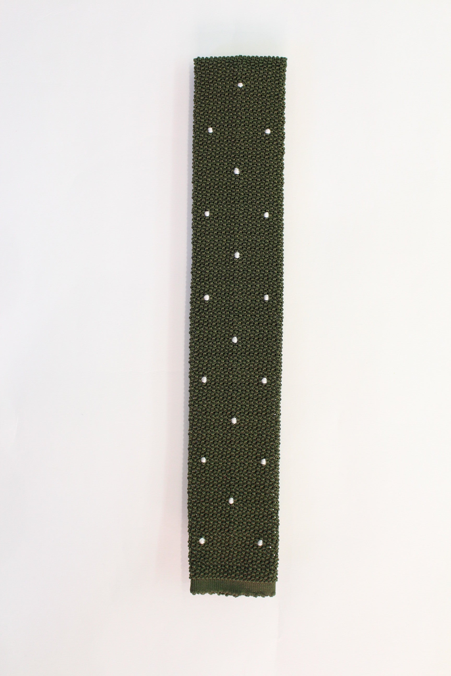 Knitted Silk Tie (Olive/ White Spot)