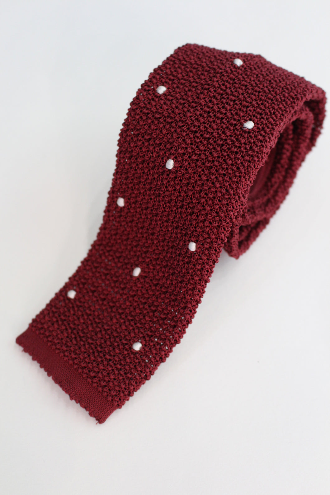 Knitted Silk Tie (Burgundy/ White Spot)