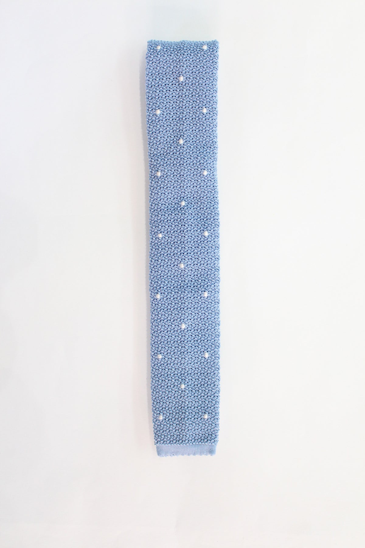 Knitted Silk Tie (Light Blue/ White Spot)
