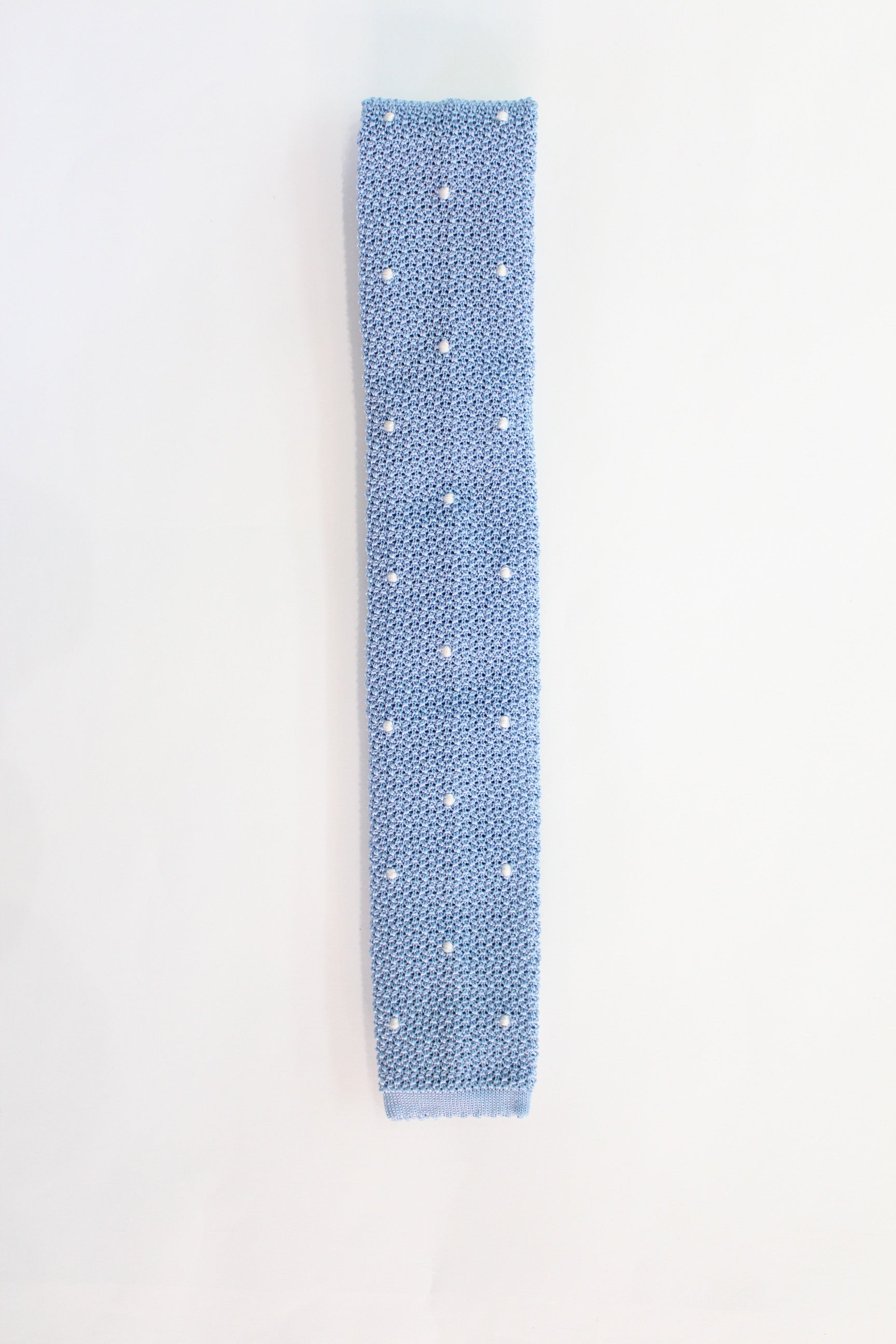Knitted Silk Tie (Light Blue/ White Spot)