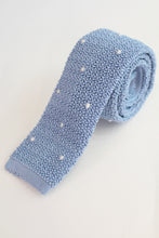 Load image into Gallery viewer, Knitted Silk Tie (Light Blue/ White Spot)
