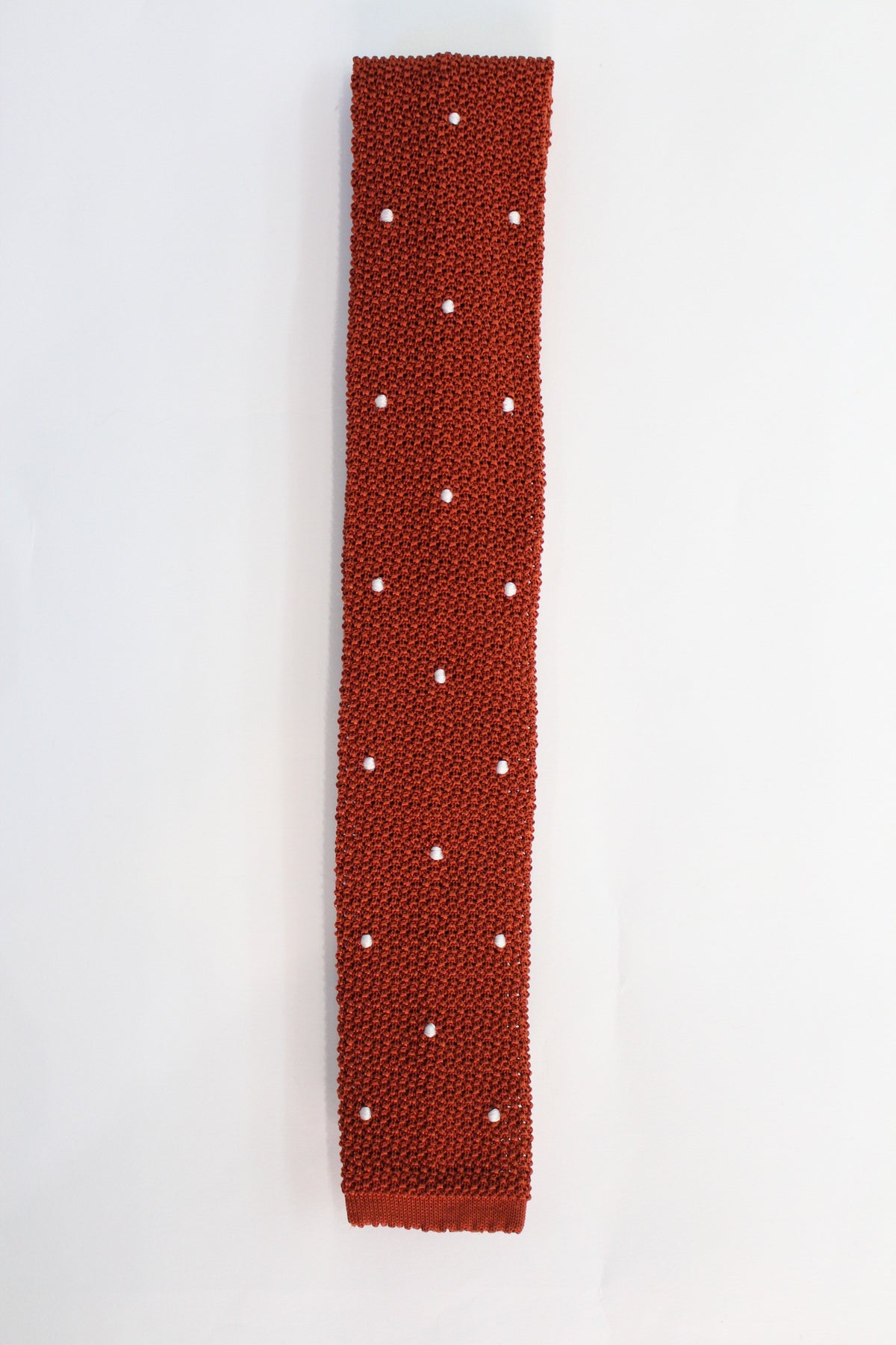 Knitted Silk Tie (Burnt Orange/ White Spot)