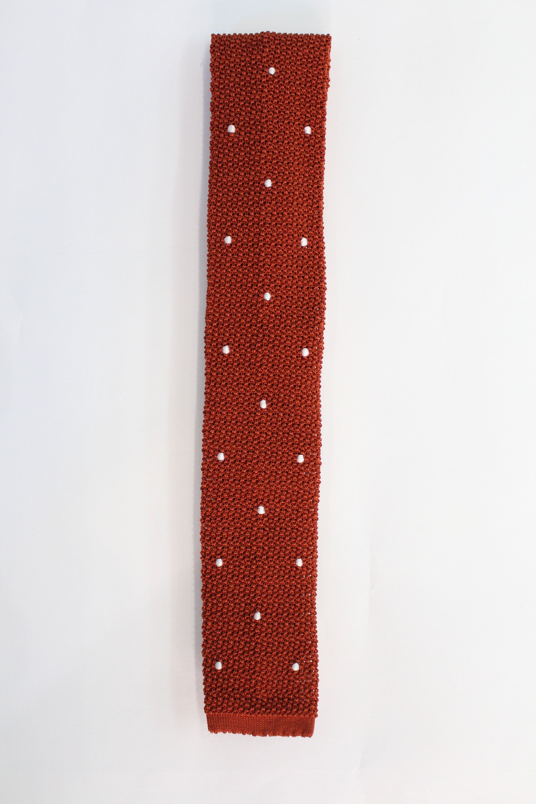 Knitted Silk Tie (Burnt Orange/ White Spot)