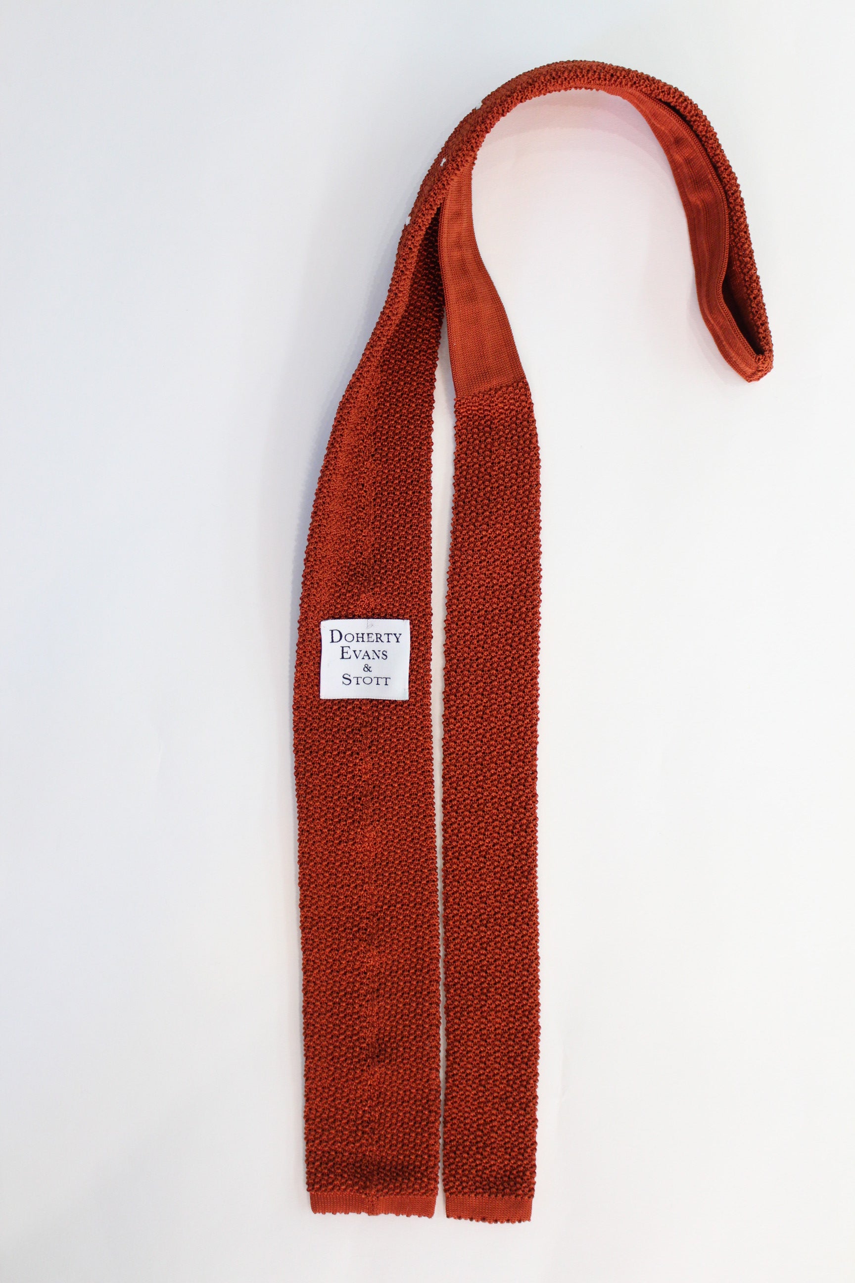 Knitted Silk Tie (Burnt Orange/ White Spot)