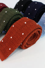 Load image into Gallery viewer, Knitted Silk Tie (Olive/ White Spot)
