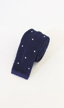 Load image into Gallery viewer, Knitted Silk Tie (Navy/ White Spot)

