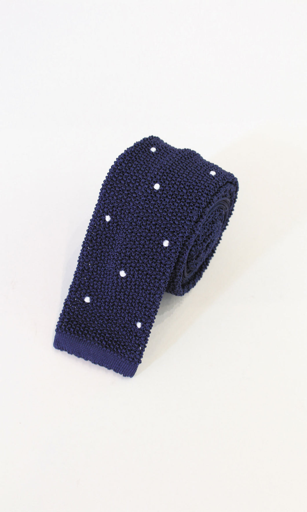 Knitted Silk Tie (Navy/ White Spot)